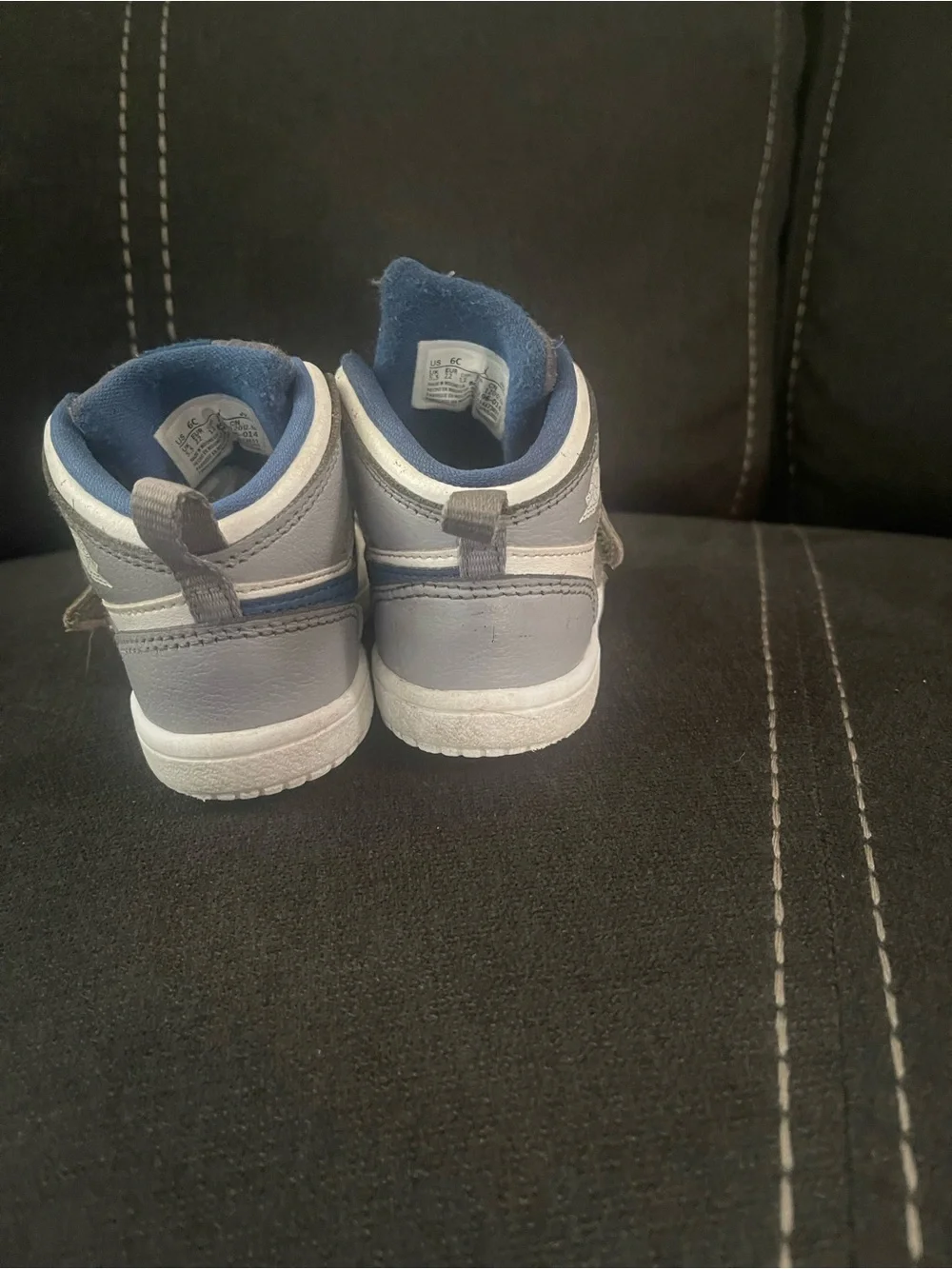 Jordan Kids Gray White and Navy High-Top Sneakers